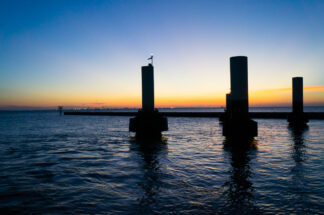 A beautiful sunset was seen at Port Bolivar in Texas.