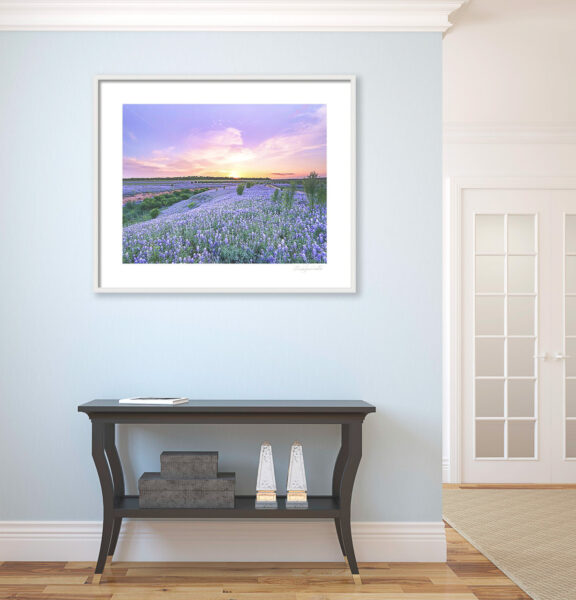 An example of displaying a framed matted print in a hallway.