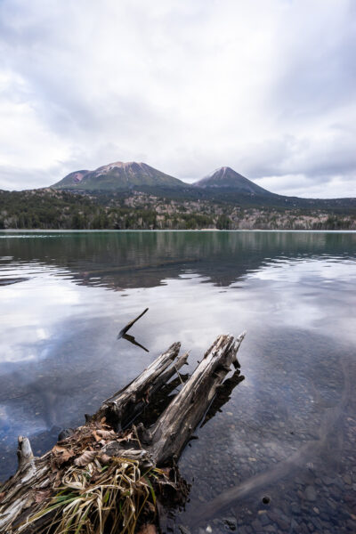 Clouds started covering the peaks of Mt. Meakan and Akan Fuji at Lake Onneto in Hokkaido, Japan.