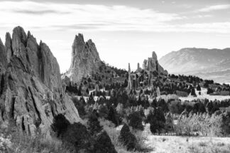 The beautiful landscape of the Garden of the Gods in Colorado Springs appears in the morning light on a frigid winter day.