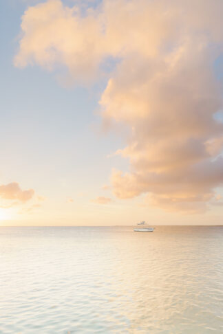 The soft evening light illuminated the peaceful quiet ocean in Bonaire, Dutch Caribbean.