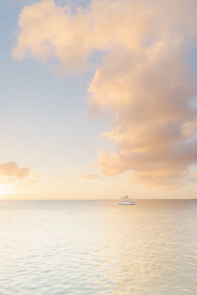 The soft evening light illuminated the peaceful quiet ocean in Bonaire, Dutch Caribbean.